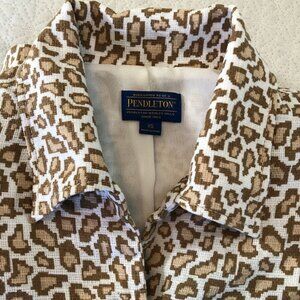 Pendleton Women Linen Blend 3 Button Leopard Print Jacket Size XSmall